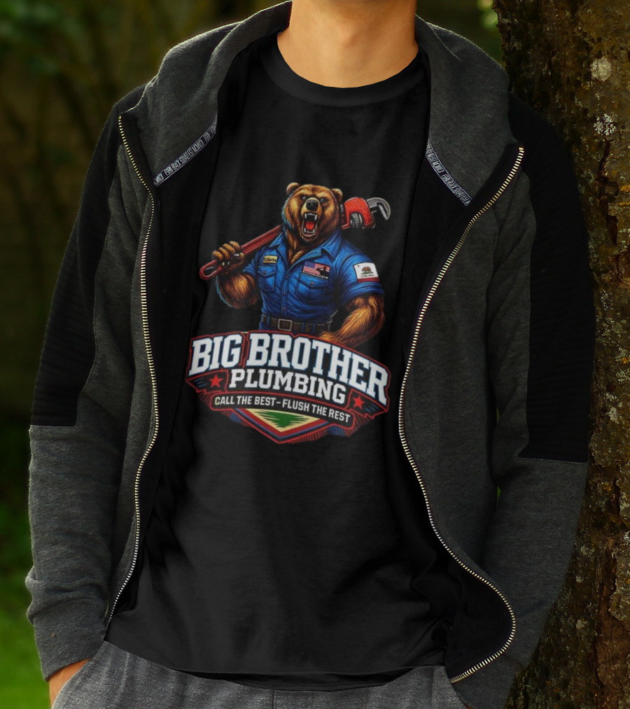 Big Brother Plumbing Call The Best Flush The Rest Bear Holding Wrench T-Shirt