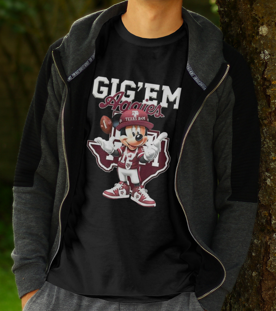 Gig’em Aggies Texas A&M Mickey Mouse Football Map T-Shirt