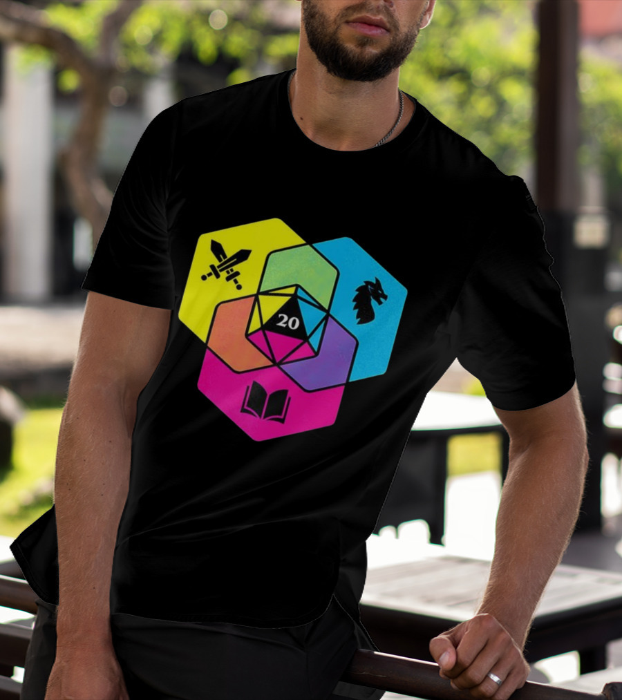 RGB CMYK Venn Diagram 20 Swords Dragon Book Icons Dungeons And Dragons Dice T-Shirt