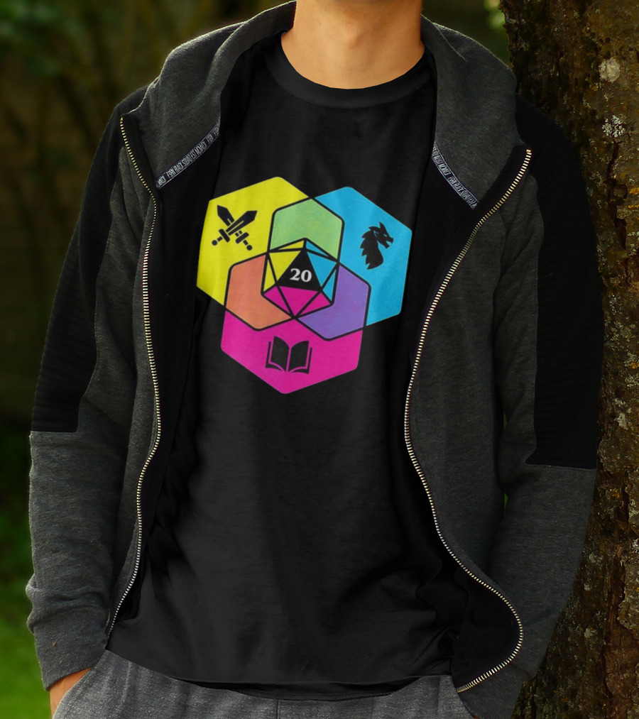 RGB CMYK Venn Diagram 20 Swords Dragon Book Icons Dungeons And Dragons Dice T-Shirt