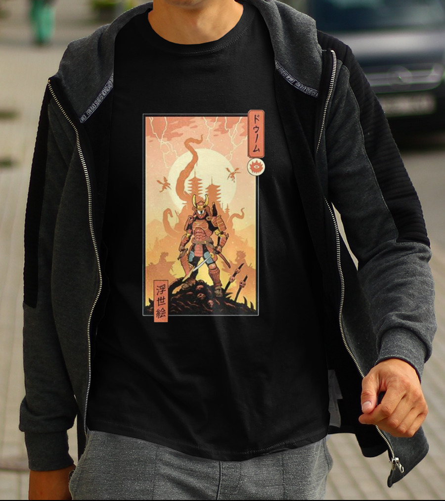 Samurai Doom Ukiyo-E Style Japanese Warrior Demon Battle Art T-Shirt