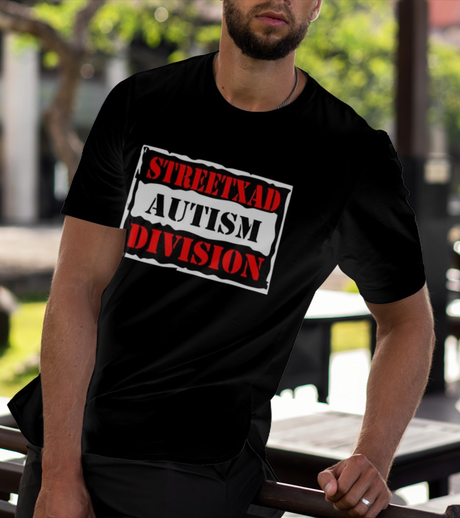 Streetxad Autism Division Bold Text Red Black White T-Shirt