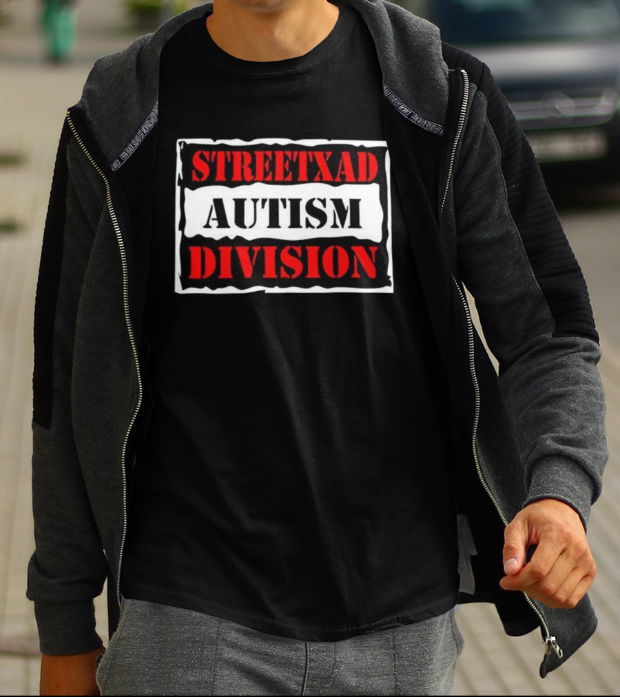 Streetxad Autism Division Bold Text Red Black White T-Shirt