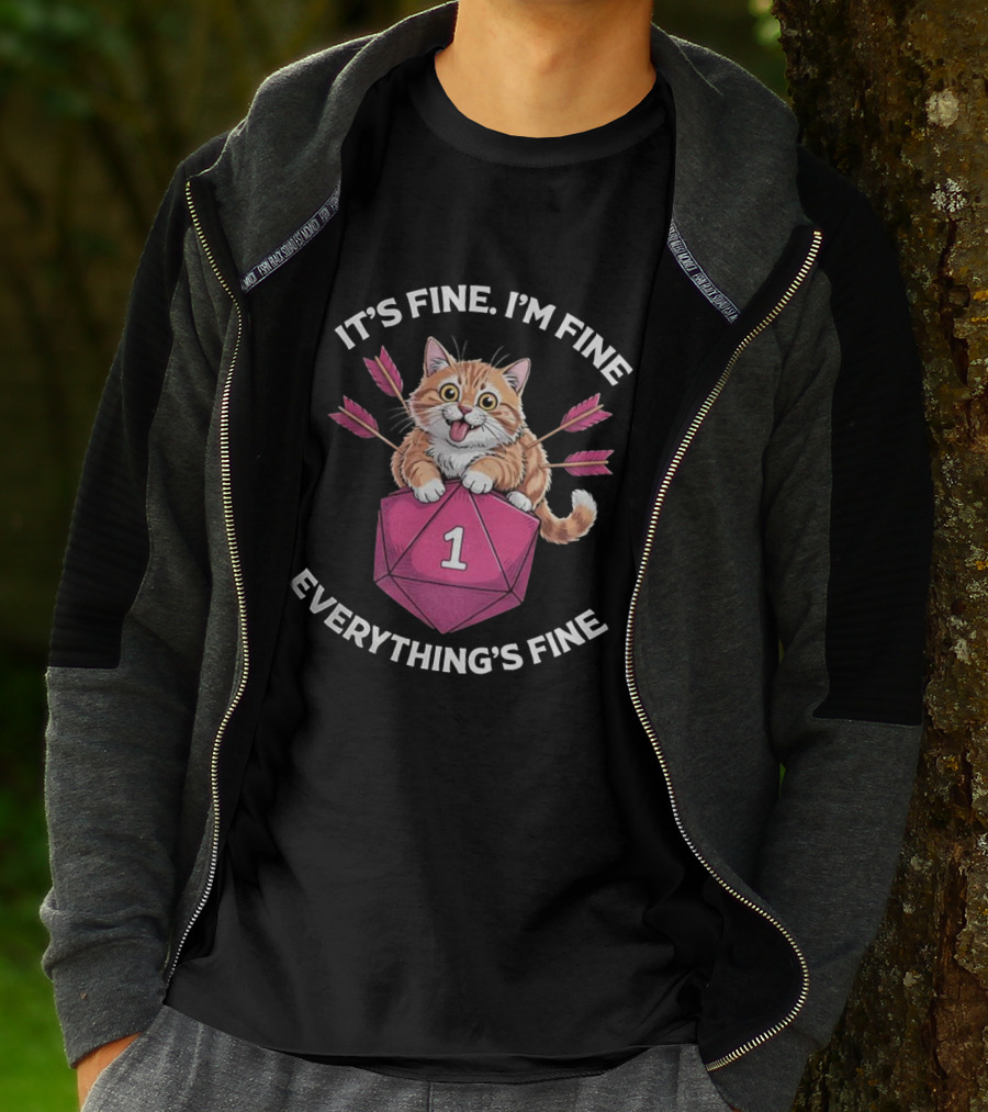 It's Fine I'm Fine Everything's Fine Cat With Dice And Arrows T-Shirt