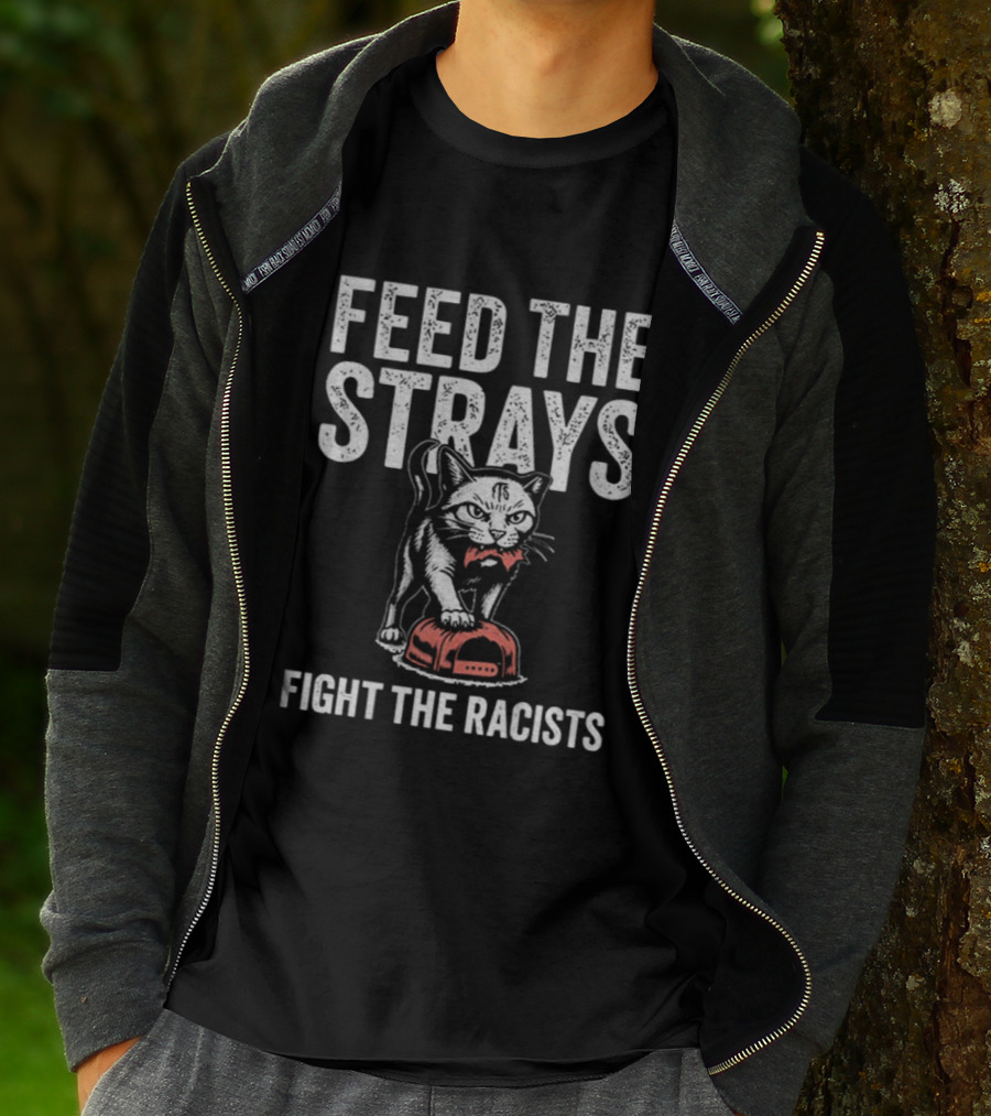 Feed The Strays Fight The Racists Cat With Red Helmet T-Shirt