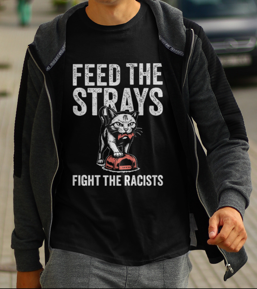 Feed The Strays Fight The Racists Cat With Red Helmet T-Shirt