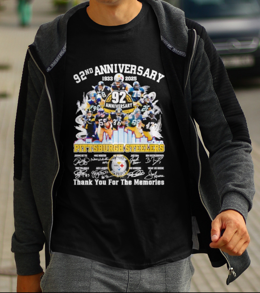 Pittsburgh Steelers 92nd Anniversary 1933-2025 Thank You For The Memories 92 Anniversary 1933-2025 T-Shirt