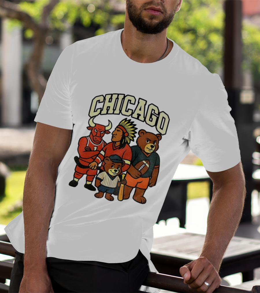 Chicago Bulls Blackhawks Bears Cubs Mascot Mashup T-Shirt