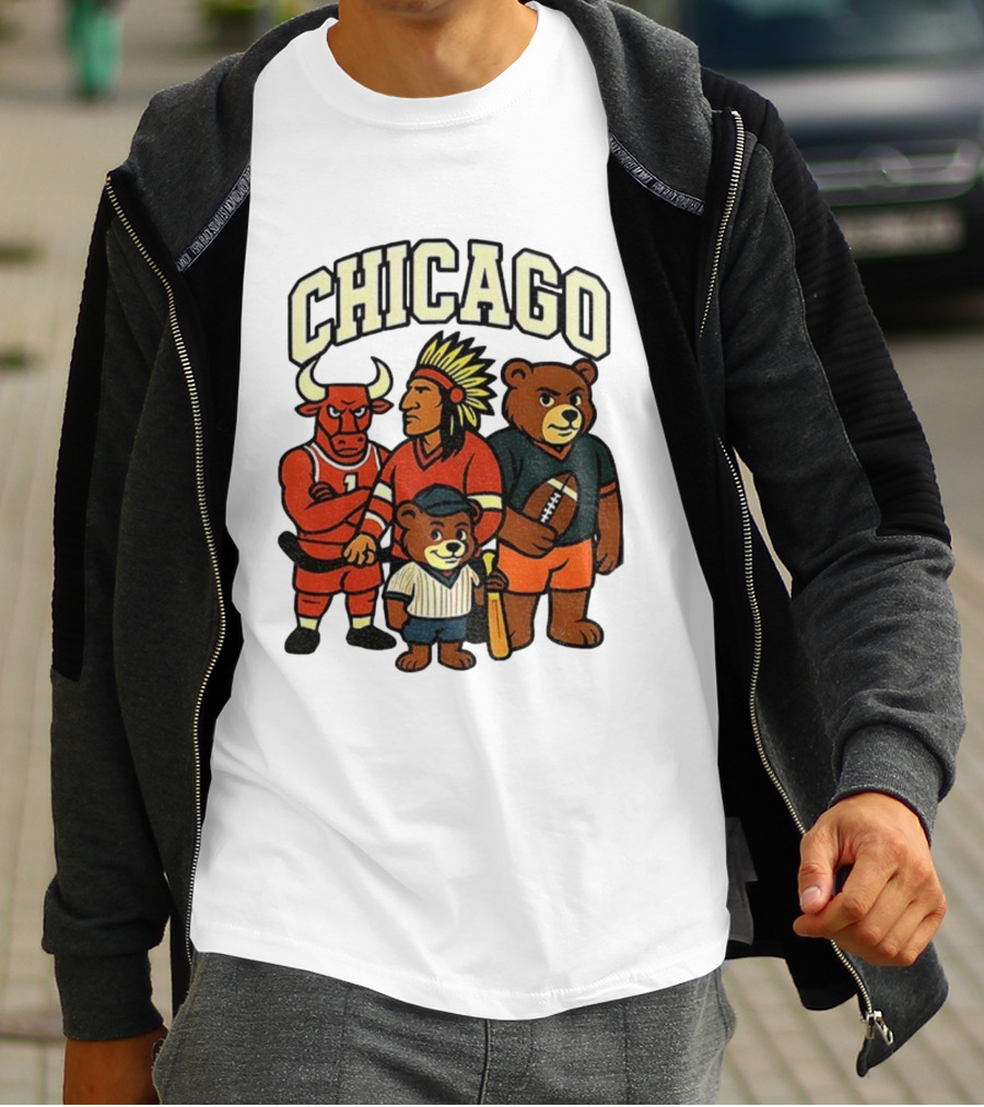 Chicago Bulls Blackhawks Bears Cubs Mascot Mashup T-Shirt