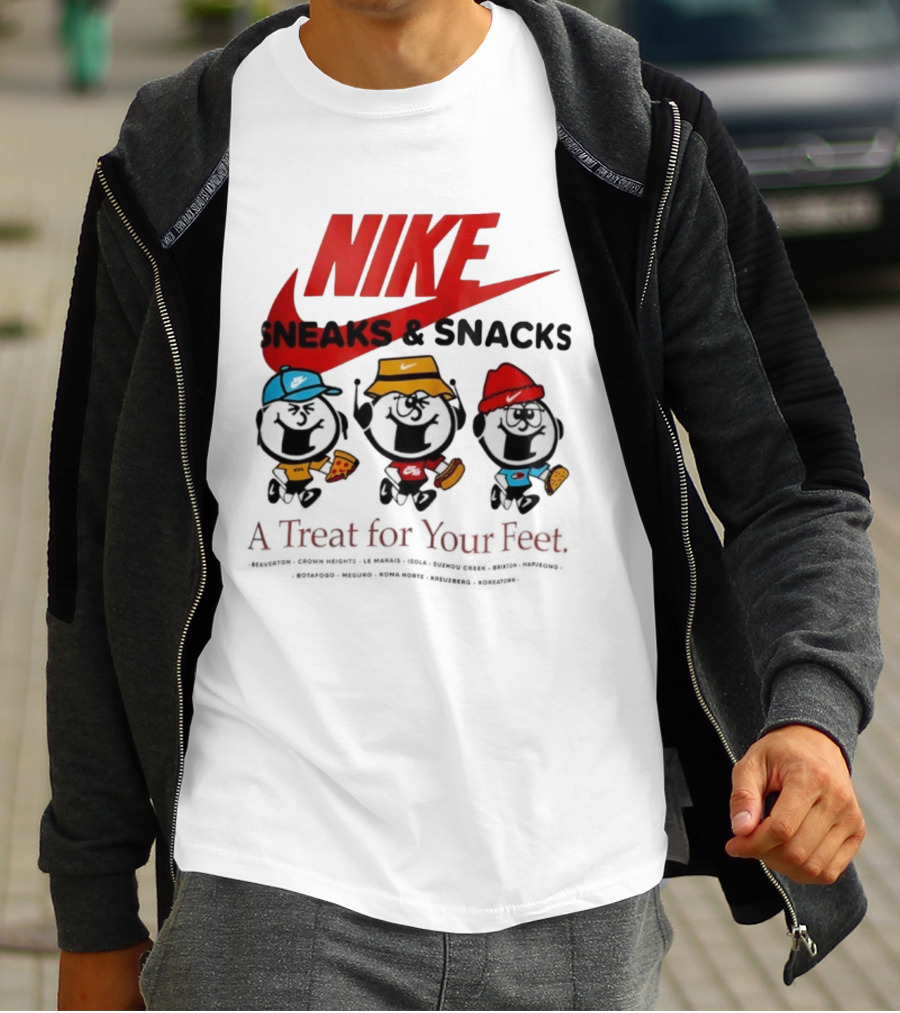NIKE Sneaks And Snacks A Treat For Your Feet Pizza Burgers Tacos T-Shirt