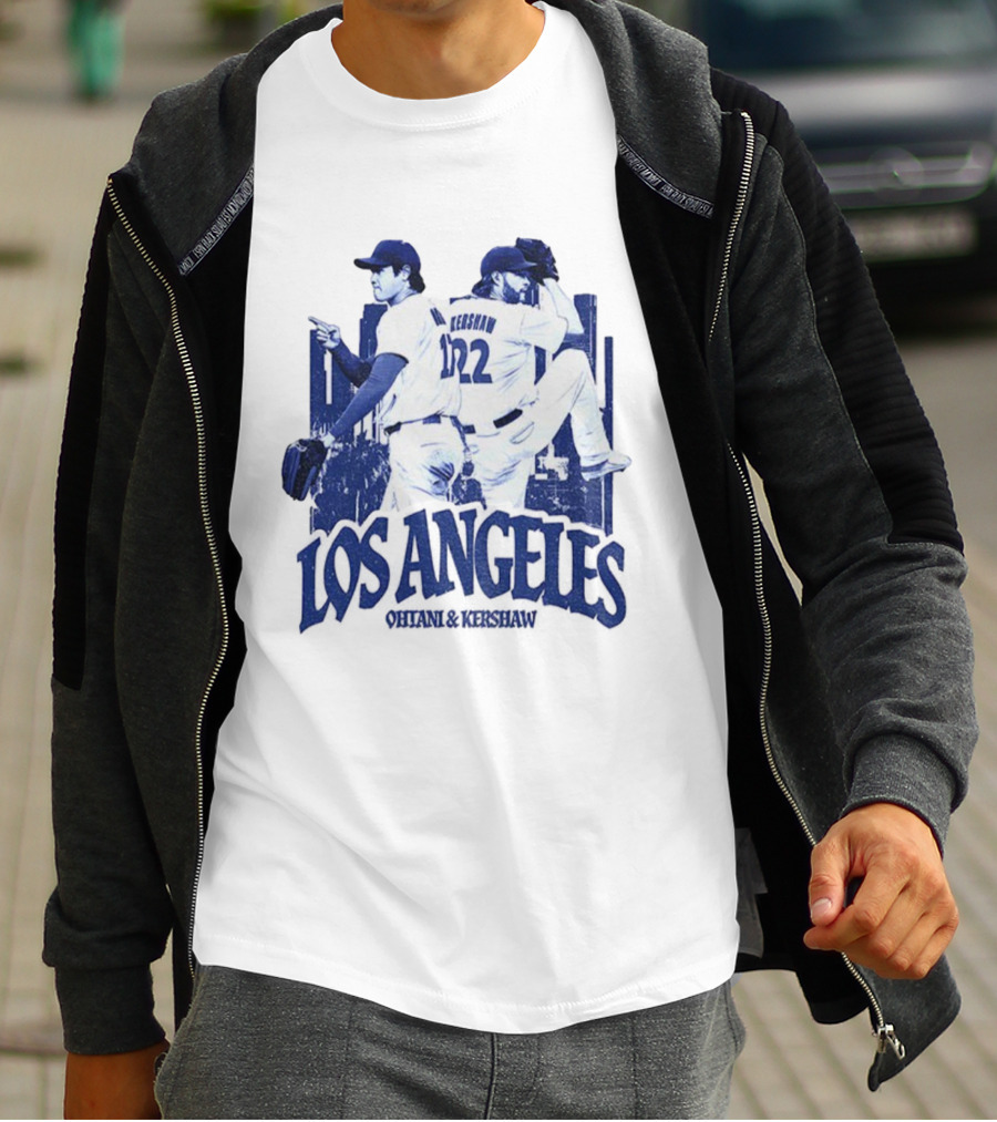 Los Angeles Dodgers Shohei Ohtani Clayton Kershaw City Skyline MLB Baseball Vintage T-Shirt