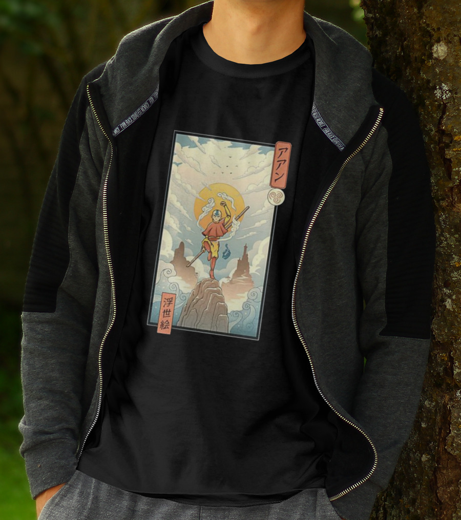Aang Air Nomad Avatar The Last Airbender Ukiyo-e Style Clouds And Mountains T-Shirt