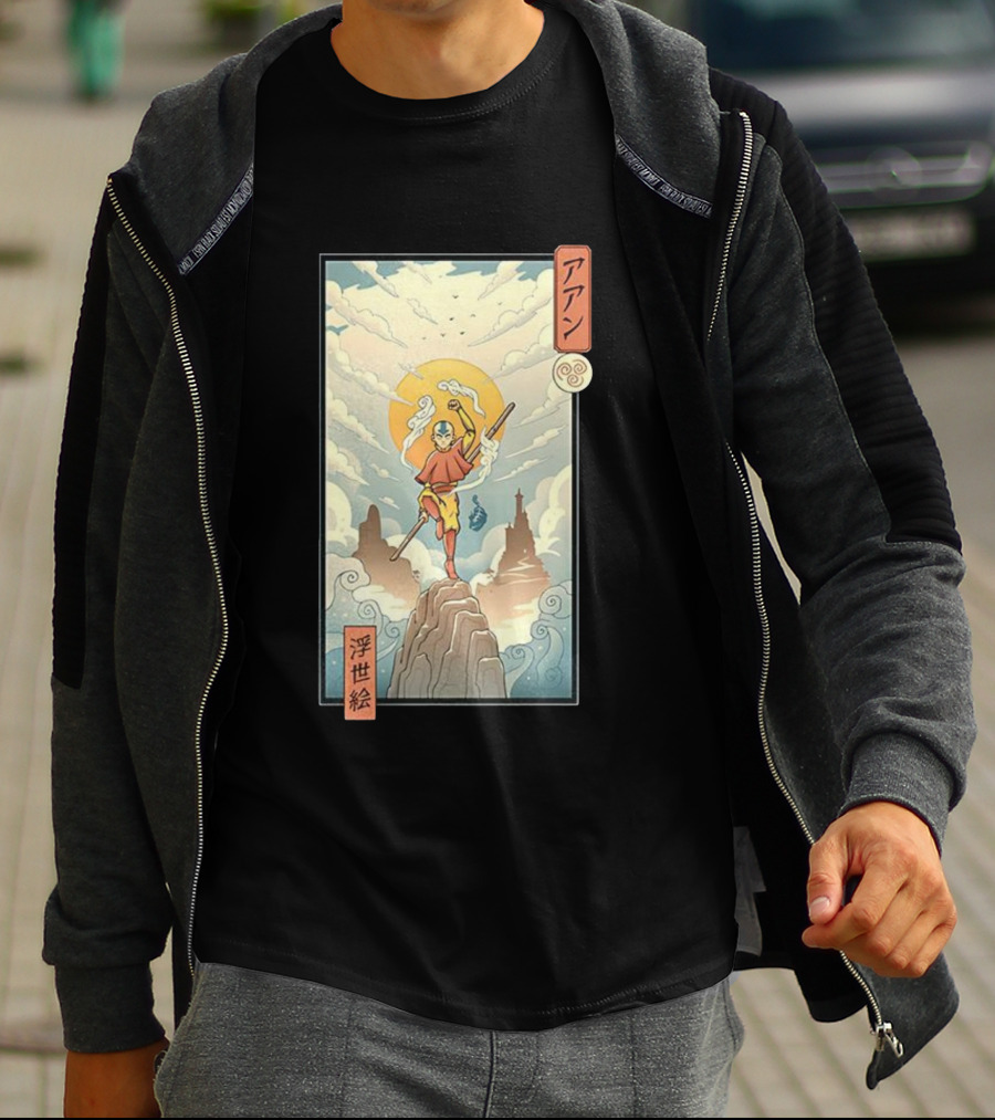 Aang Air Nomad Avatar The Last Airbender Ukiyo-e Style Clouds And Mountains T-Shirt