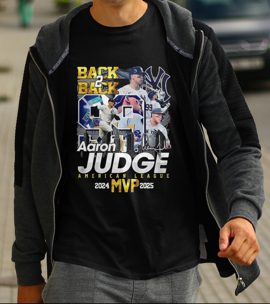 Back 2 Back Aaron Judge American League MVP 2024-2025 Yankees Signature T-Shirt