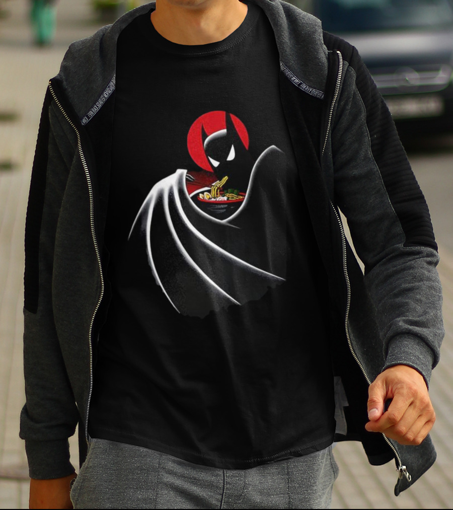Batman Enjoying Ramen Under Red Sun T-Shirt