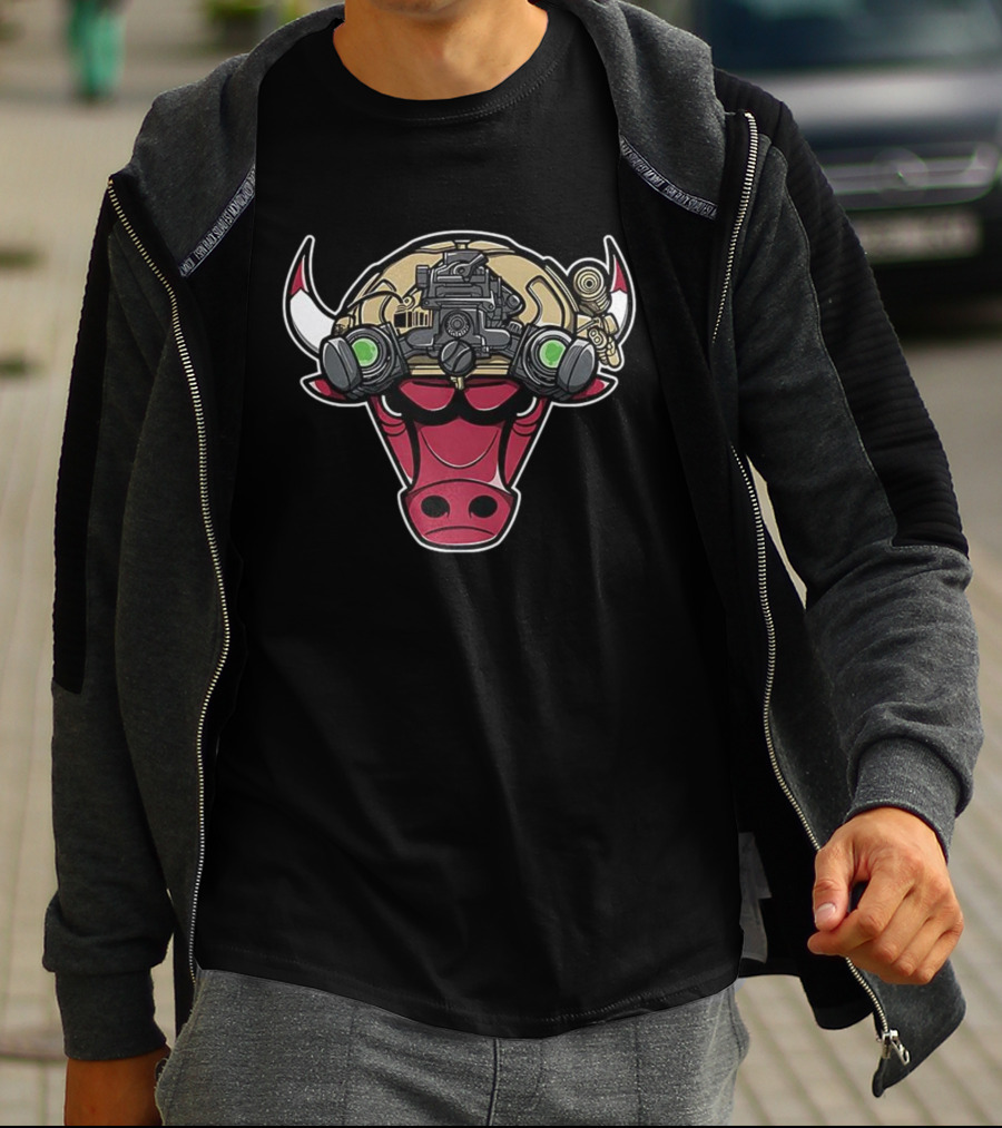 Chicago Bulls Military Bull Visor Helmet NBA Crossover T-Shirt