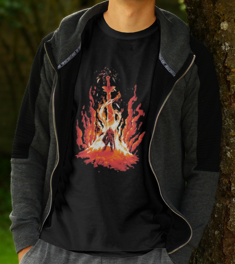 Dark Souls Trial By Fire Warrior Surrounded By Flames Iconic Gaming Imagery T-Shirt