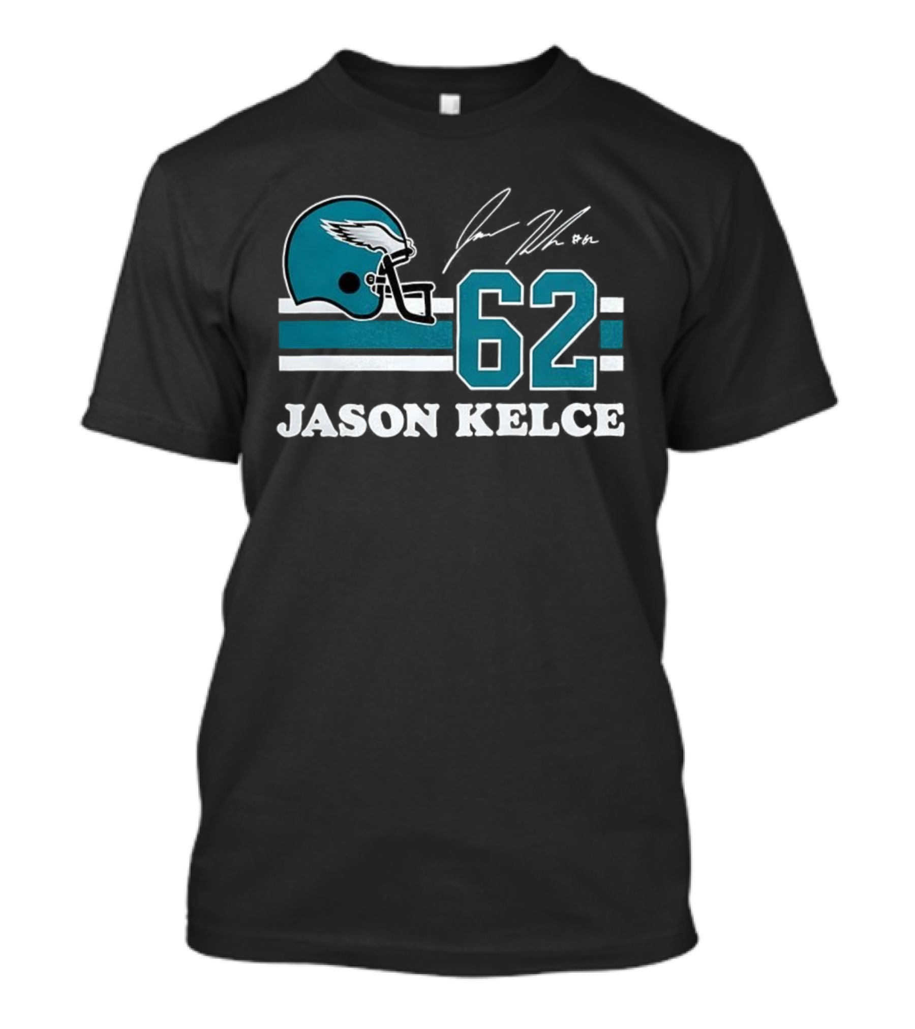 Jason Kelce Philadelphia Eagles NFL Helmet Number 62 Signature T-Shirt