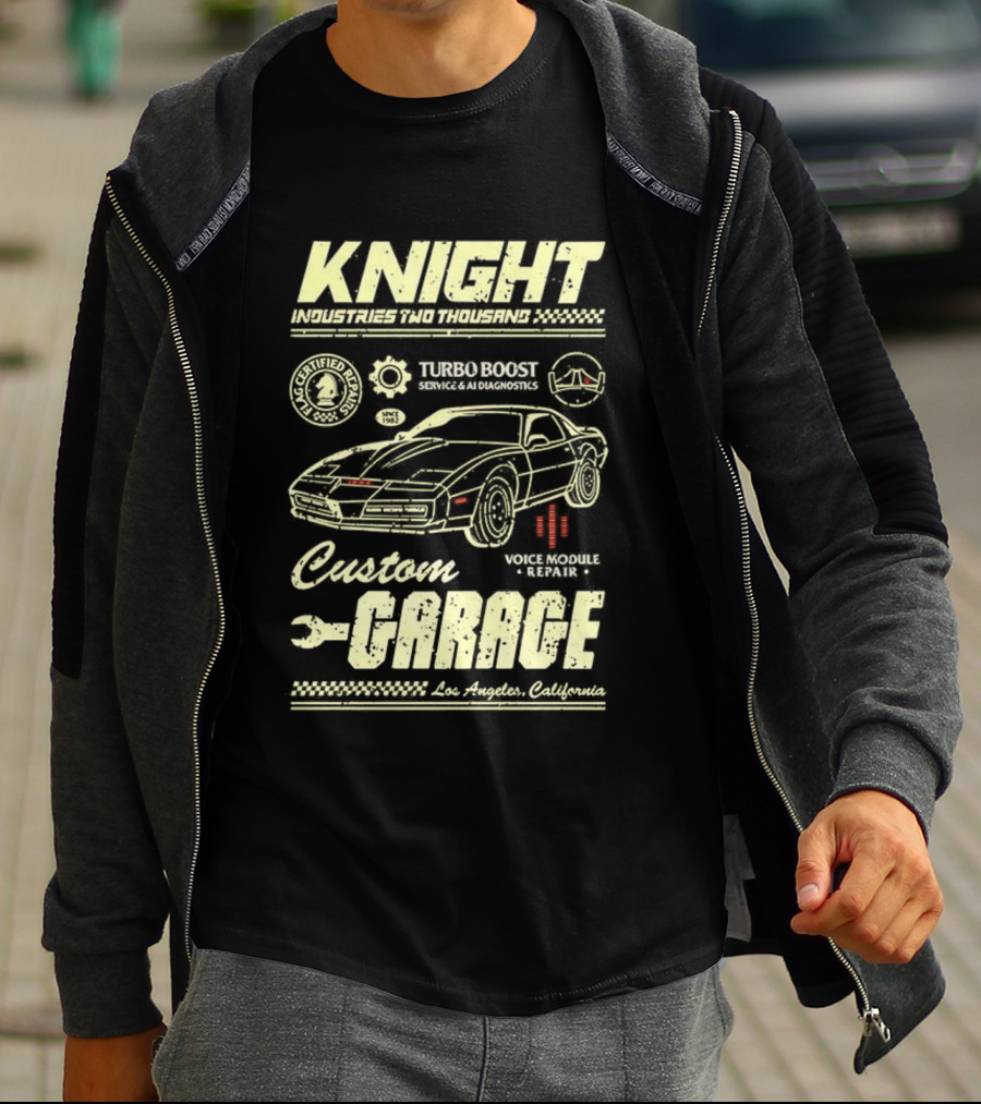 Knight Industries Turbo Boost Custom Garage Vintage Los Angeles California T-Shirt