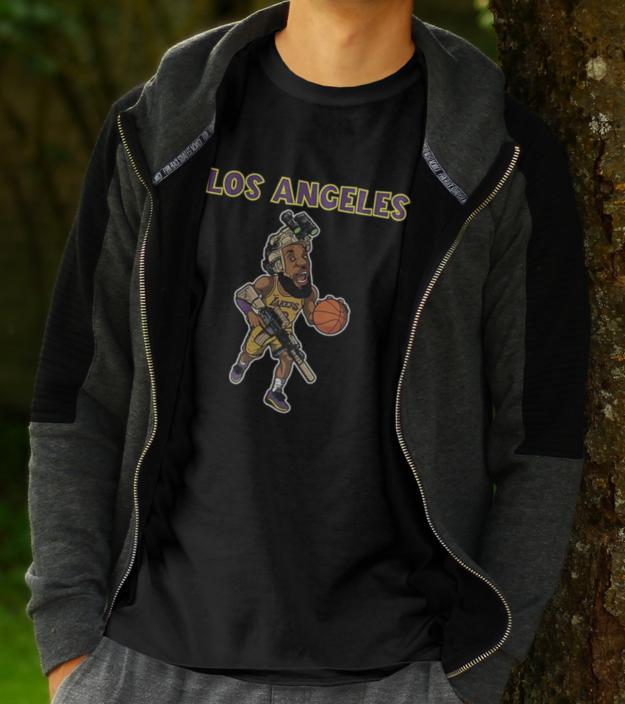 Los Angeles Lakers Lebron James Basketball Soldier Cartoon T-Shirt