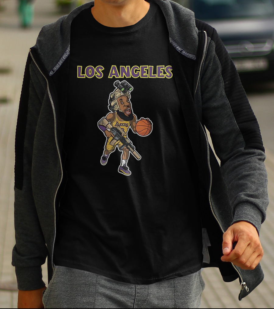 Los Angeles Lakers Lebron James Basketball Soldier Cartoon T-Shirt