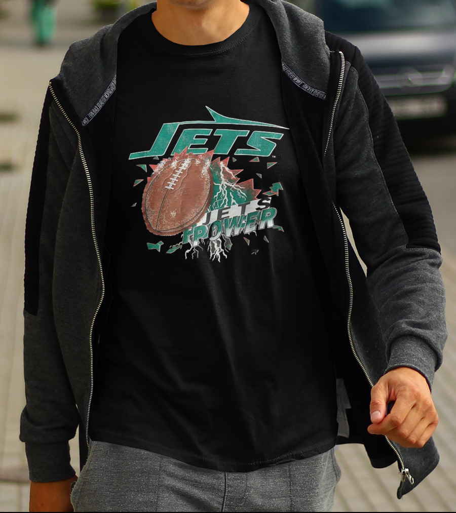 New York Jets Power Football Lightning 90s Vintage T-Shirt