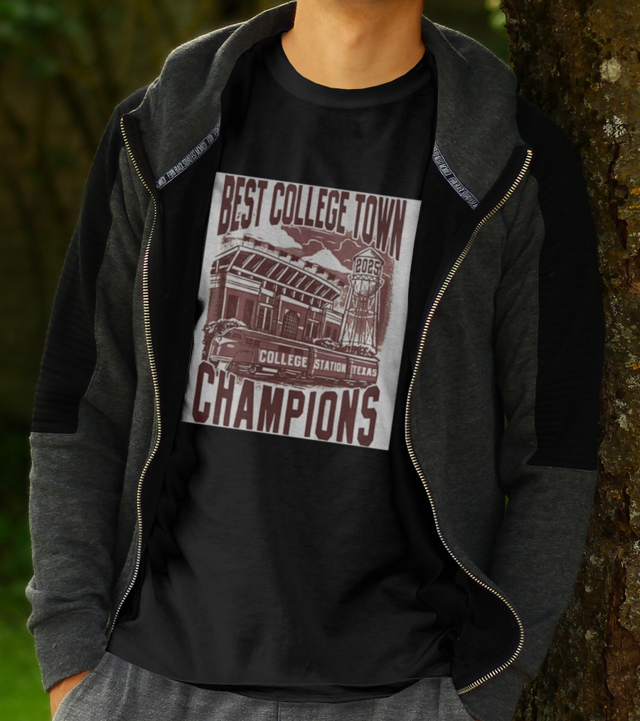 Best College Town Champions 2025 College Station Texas Stadium Train Water Tower T-Shirt