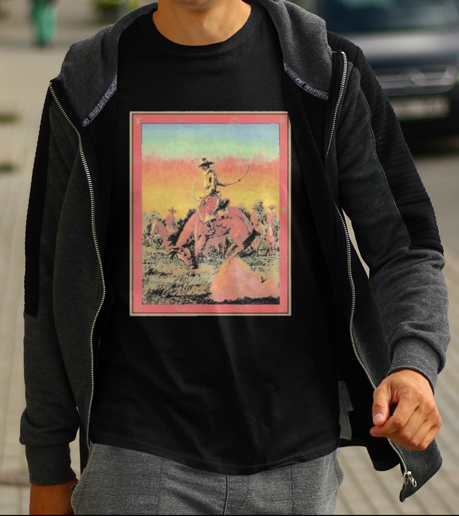 Arizona Cowboy Western Rodeo Sunset Scene Rustic Art T-Shirt