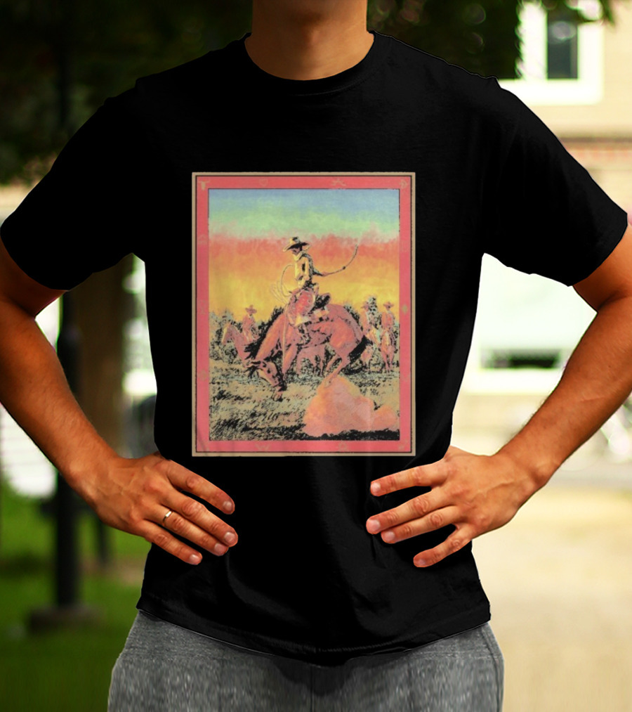 Arizona Cowboy Western Rodeo Sunset Scene Rustic Art T-Shirt