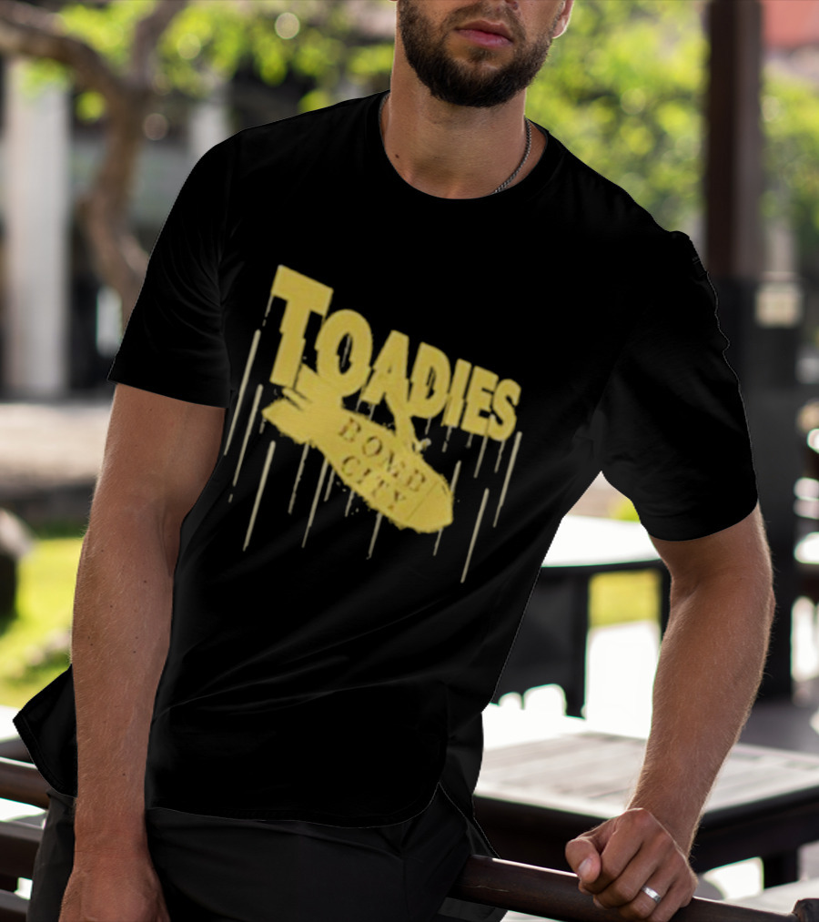 Toadies Bomb City Dripping Text And Bomb Icon T-Shirt