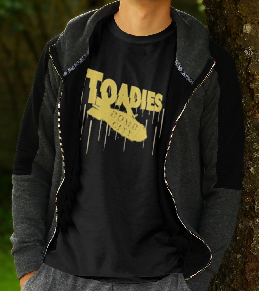 Toadies Bomb City Dripping Text And Bomb Icon T-Shirt