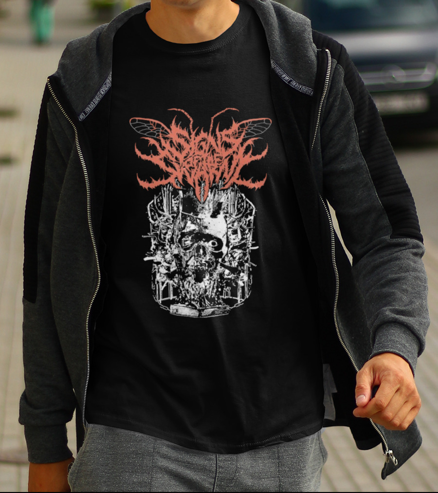 Signs Of The Swarm Hymns Of Summer Vacation Insect Skull Art T-Shirt