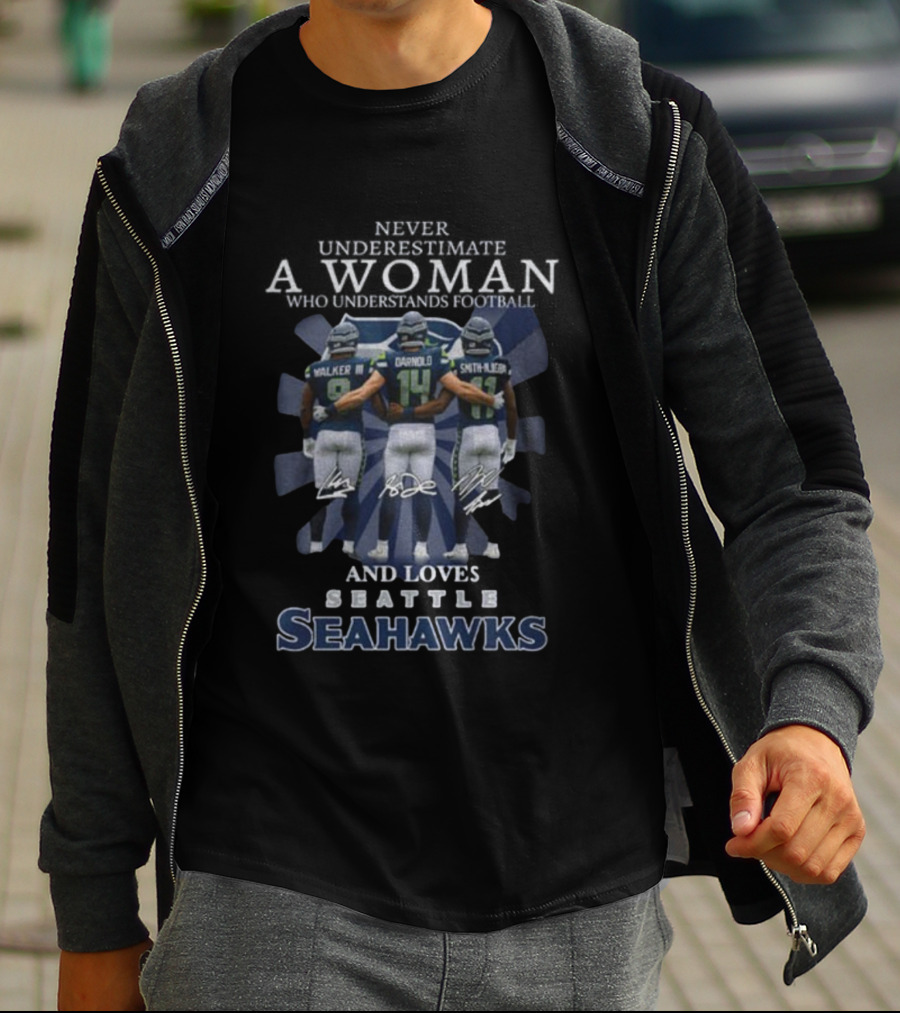 Walker III Darnold Smith Njigba Never Underestimate A Woman Who Understands Football And Loves Seattle Seahawks T-Shirt