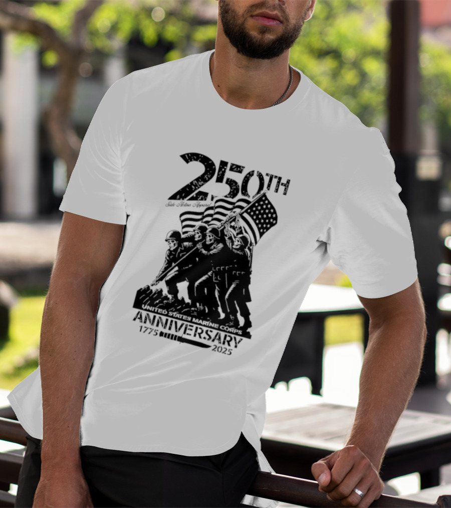 250th USMC Anniversary Flag Raising 1775-2025 United States Marine Corps WWII Emblem T-Shirt