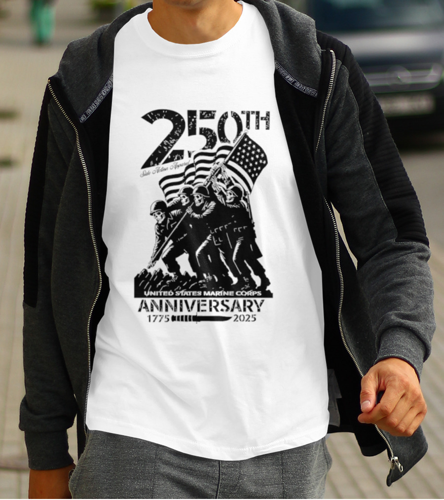 250th USMC Anniversary Flag Raising 1775-2025 United States Marine Corps WWII Emblem T-Shirt