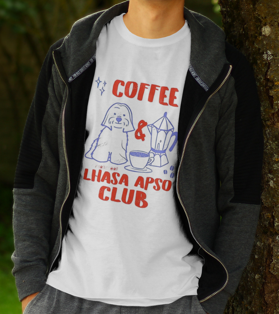 Coffee And Lhasa Apso Club Fun Dog Lover Design T-Shirt
