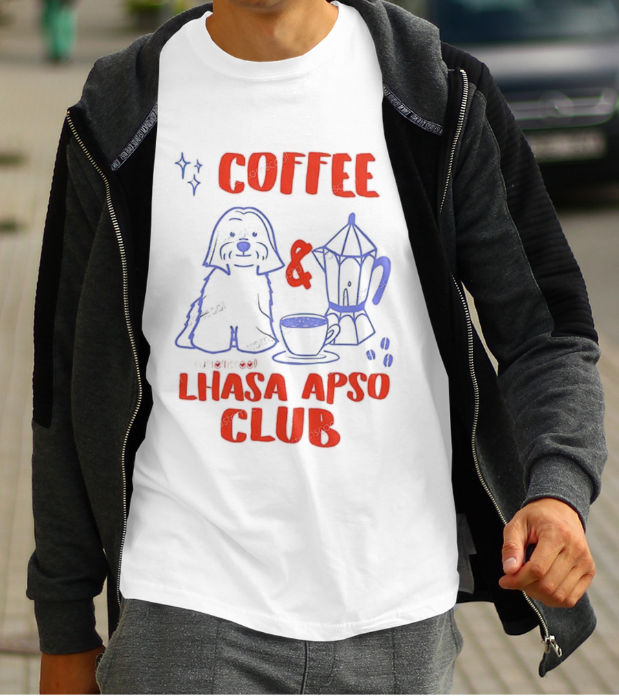 Coffee And Lhasa Apso Club Fun Dog Lover Design T-Shirt