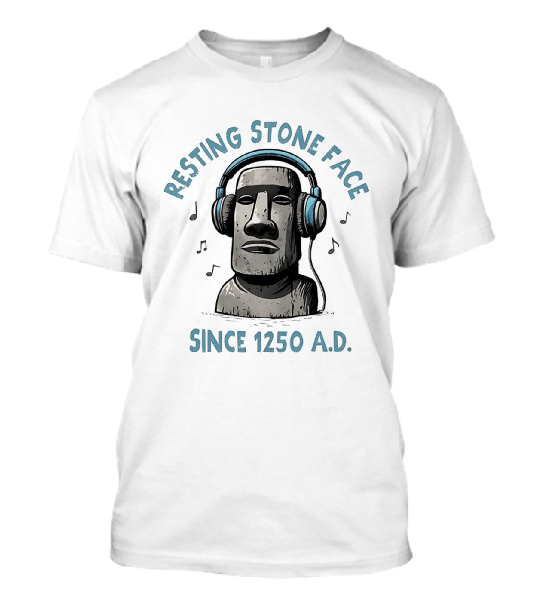 Resting Stone Face Easter Island Moai Headphones Since 1250 AD T-Shirt