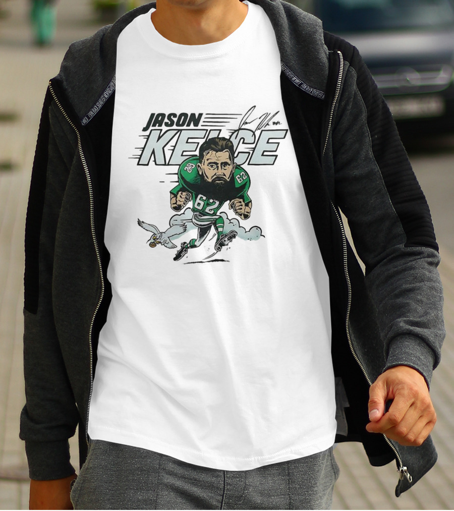 Jason Kelce Philadelphia Eagles NFL 62 Caricature With Eagle And Football T-Shirt