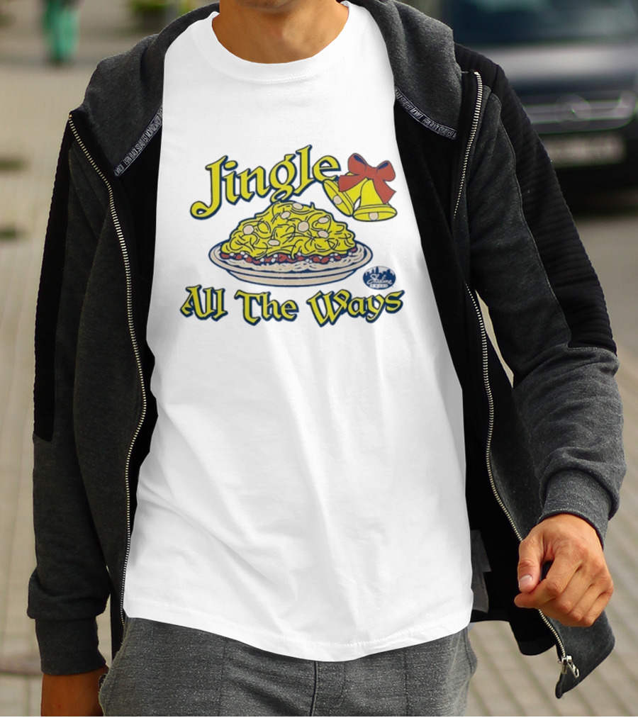 Jingle All The Ways Yellow Bells Spaghetti Plate Skyline T-Shirt