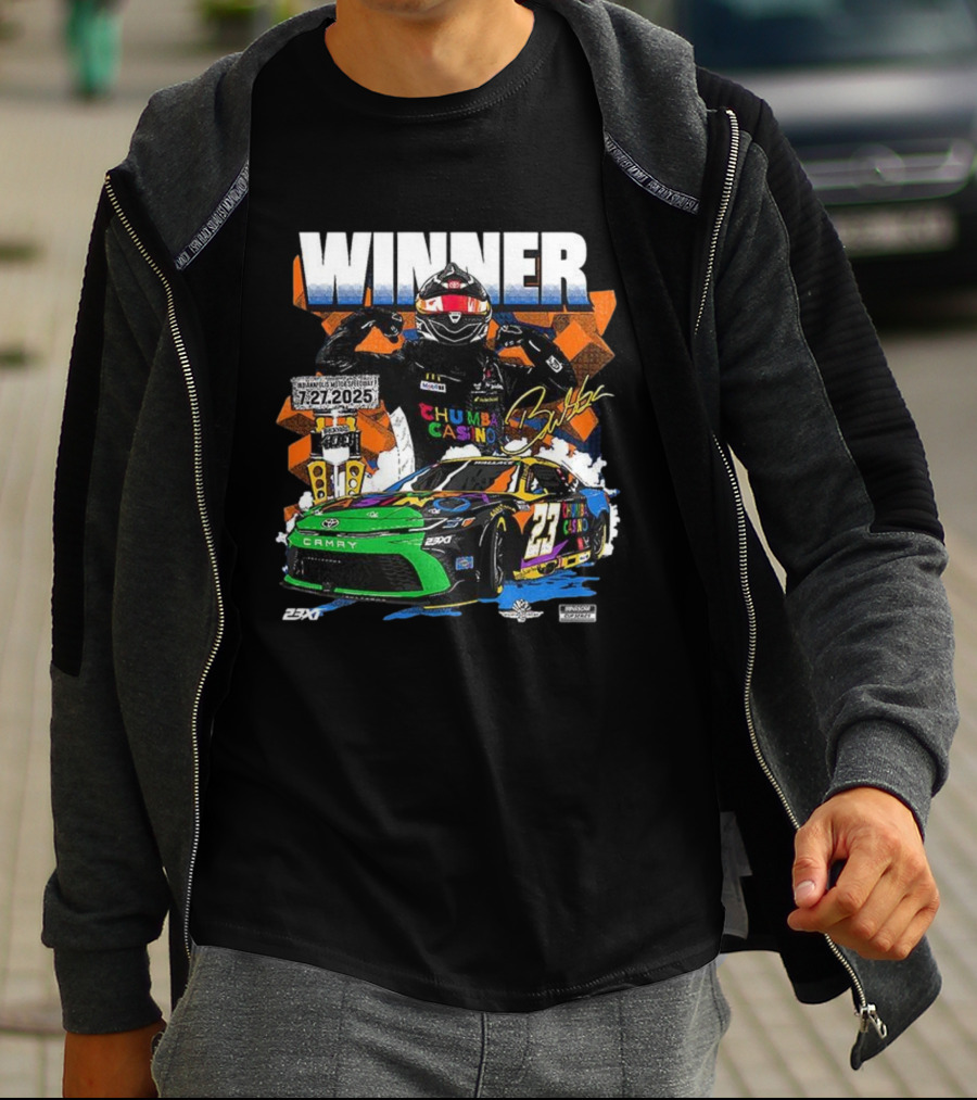 2025 Indianapolis Motor Speedway 23XI Racing Winner Bubba Wallace Signature NASCAR Event T-Shirt