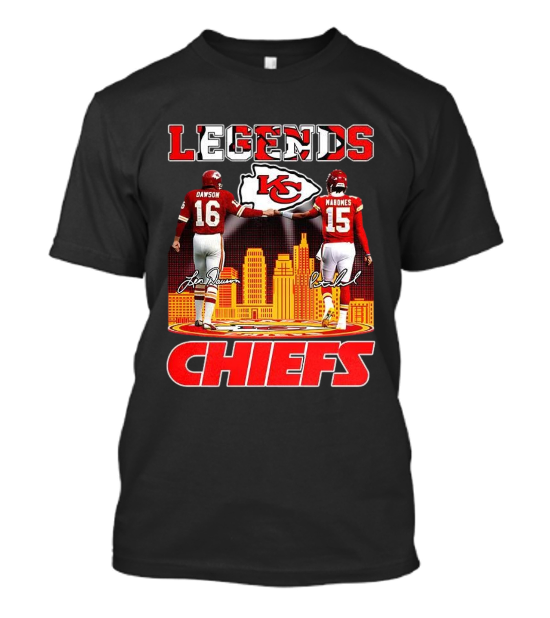 Len Dawson Patrick Mahomes Kansas City Chiefs Legends Signatures T-Shirt