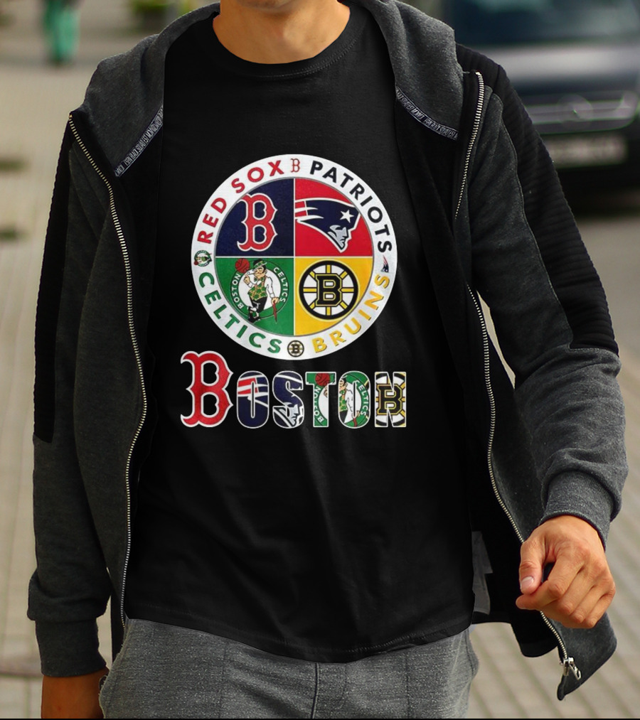 Boston Red Sox Patriots Celtics Bruins Mashup Classic Sports Teams T-Shirt
