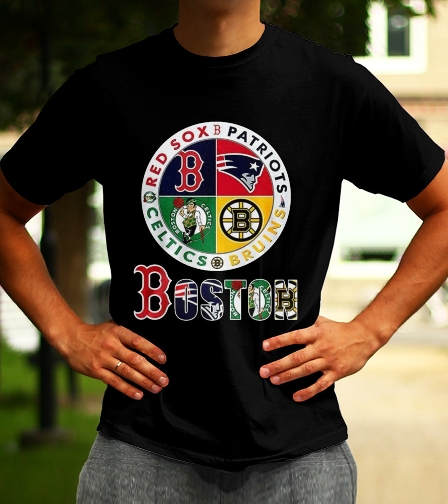 Boston Red Sox Patriots Celtics Bruins Mashup Classic Sports Teams T-Shirt