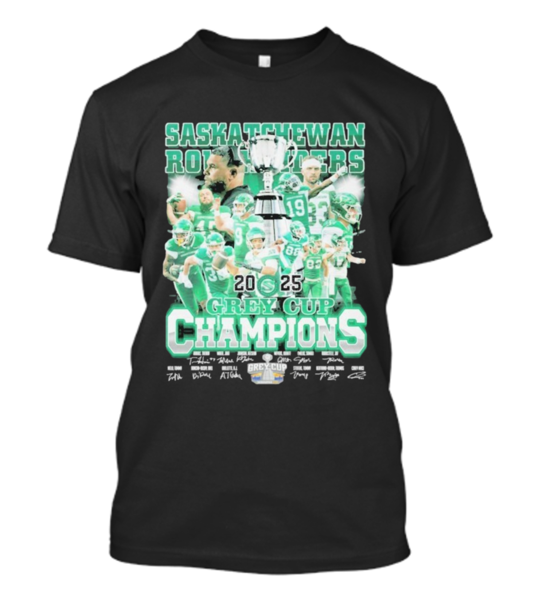 Saskatchewan Roughriders 2025 Grey Cup Champions Players Signatures T-Shirt