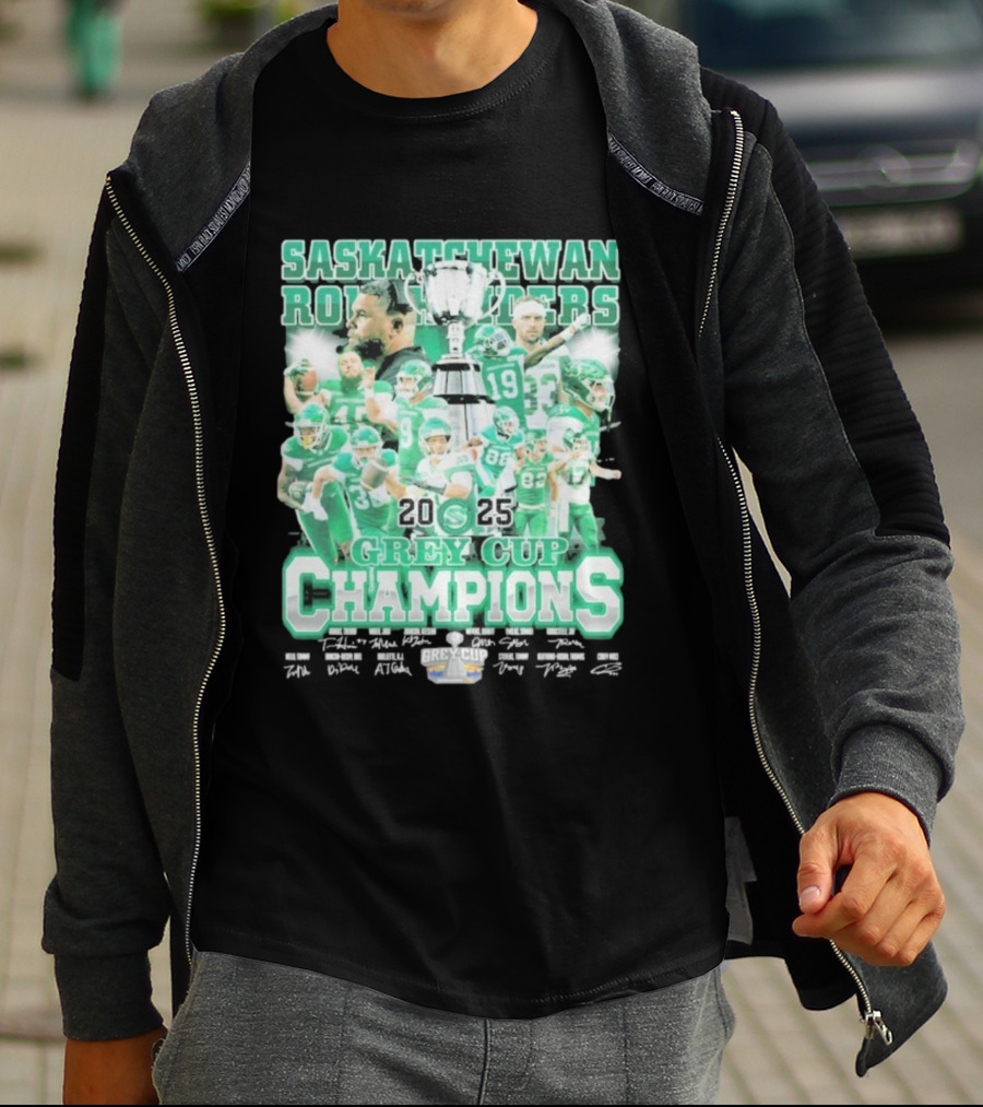 Saskatchewan Roughriders 2025 Grey Cup Champions Players Signatures T-Shirt