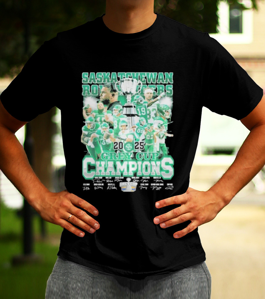 Saskatchewan Roughriders 2025 Grey Cup Champions Players Signatures T-Shirt