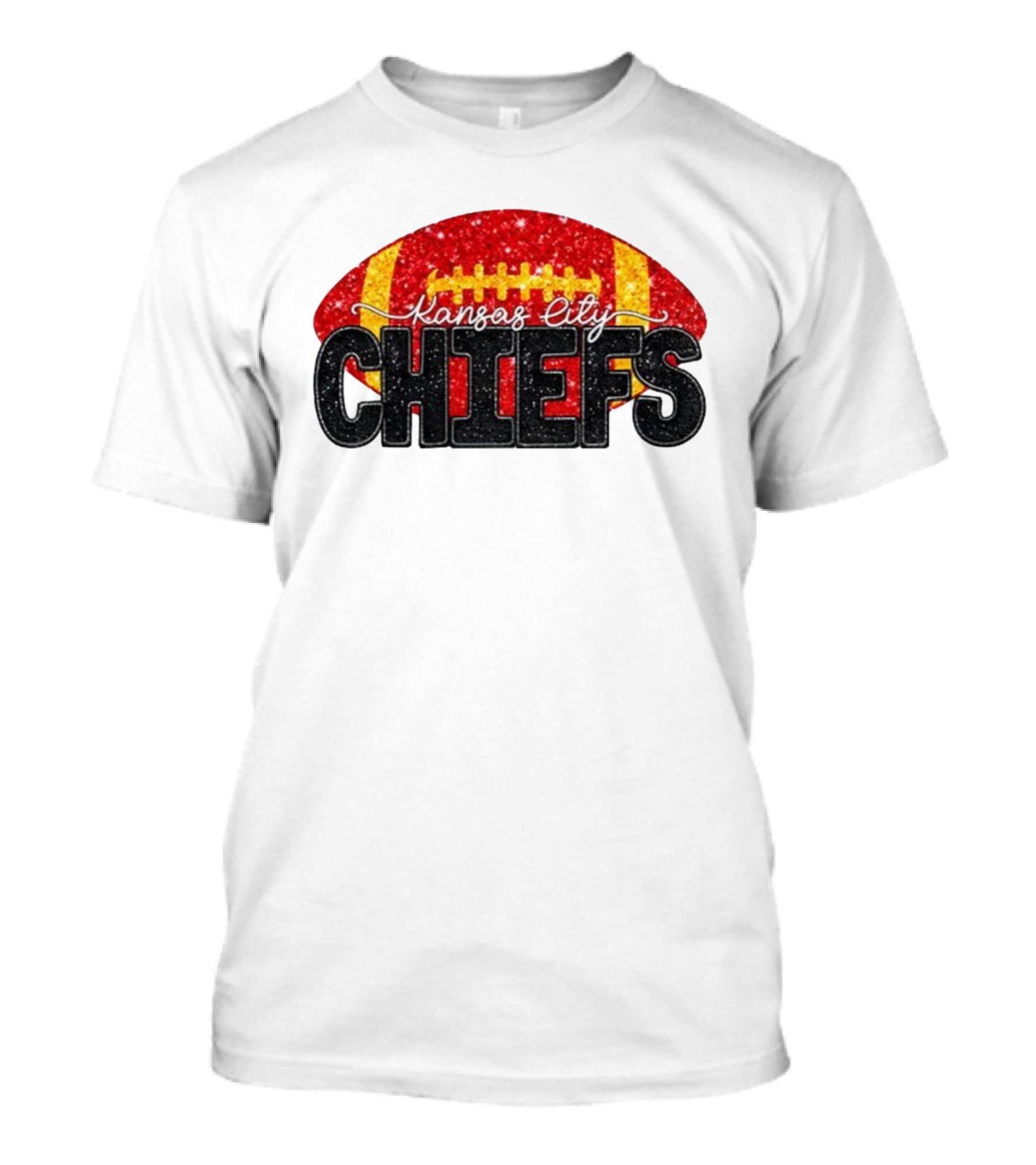 Kansas City Chiefs Faux Glitter NFL Football Game Day Fan Wear T-Shirt