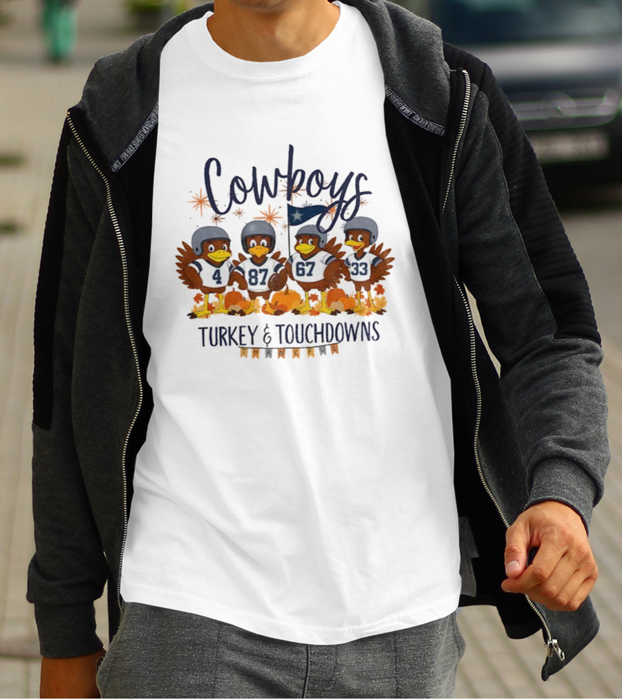 Cowboys Turkey Touchdowns Thankful Thanksgiving T-Shirt