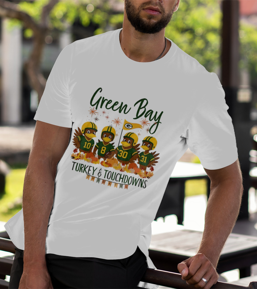 Green Bay Turkey And Touchdowns Thankful Football Thanksgiving T-Shirt